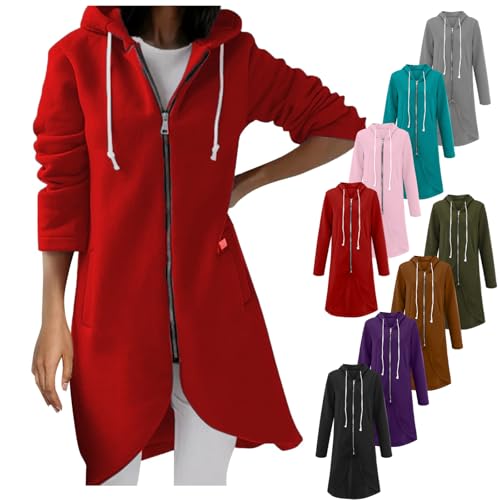 Generic Zip Up Hoodie for Women Cute Trendy Drawstring Oversized Hooded Sweatshirts Long Sleeve Irregular Hem Jacket Coats