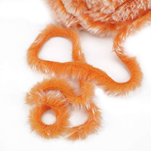 Image of NICEEC 2 Skeins Faux Fur Yarn Super Soft, Chunky & Fluffy, Eyelash Yarn for Crochet & Knitting (Total Length 70yds,3.53oz) - Orange