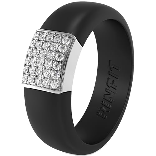Rinfit Womens Silicone Wedding Ring - Engagement Ring for Women - Promise Rings for Her with Stainless Steel Metal & Cubic Zirconia Stones - Patented Design