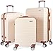 Produktbild BRUBAKER Kofferset Paris - 3 teiliges Hartschalen Koffer Set mit Handgepäck - Reisekoffer Trolleys mit Zahlenschloss, 4 Rollen und Komfort Tragegriffen (M, L, XL - Creme Weiß und Hellbraun)
