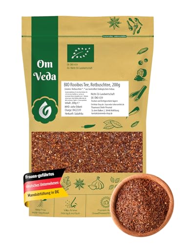BIO Rooibos Tee | Rotbuschtee in Premium Qualität | mild-süßliches Aroma | ideal für heiße und kalte Getränke | OmVeda (200g)