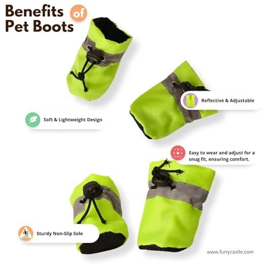 Image of 100% Polyester Warm Comfortable Water Resistance Pet Boots /Shoes for Dogs & Cats (Neon Green, Large)