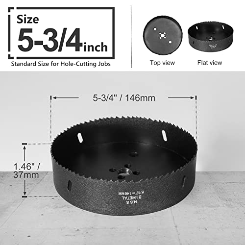 Image of 5-3 /4 Inch Hole Saw with 1 /2 inch Hex Shank Quick Change Arbor, JTemgle Bi-Metal Hole Saw Heavy Duty Hole Cutting Tool for Cornhole Boards, Recessed Lights, Wood, Plastic, Drywall & Soft Metal