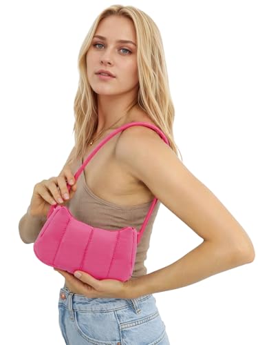 Shoulder Bag for Women Y2K Purse Puffy Nylon Small Shoulder Handbags Rubber Handle Clutch Underarm Purse3