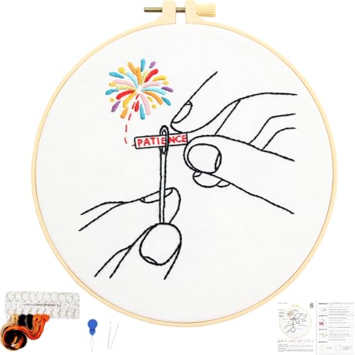 Image of Beginner Embroidery Starter Kit, Easy Hand Embroidery Kits for Beginners Adults, Stamped Cross Stitch Kits for Beginners Adults Craft Kits for Women, Entire Set of Embroidery Supplies & Video Tutorial