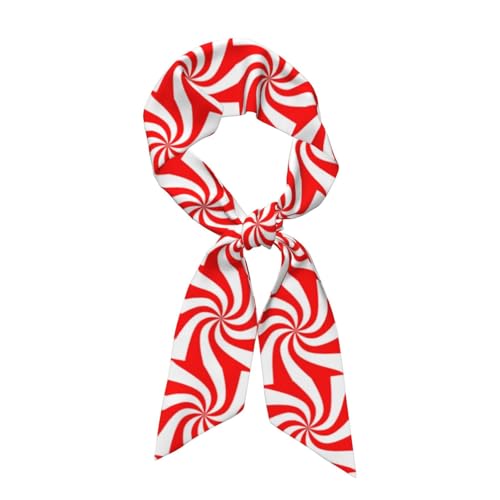 Red Holiday Peppermint Candy Swirl Women's Scarf Long Silk Scarf Lightweight Fashion Silk Satin Head Scarves Wristband