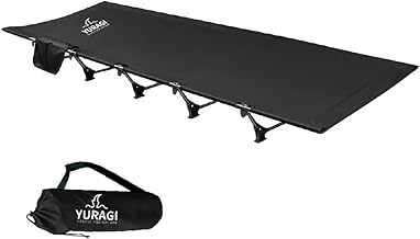 YURAGI コット アウトドアベッド 折りたたみ キャンプコット 簡易 コンパクト 超軽量 耐荷重150kg 枕 収納ケース キャリーバッグ付き 防水 通気性 (ブラック)