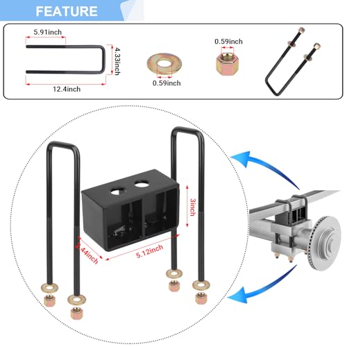 AiYiGu 3 Inches Rear Leveling Lift Kits Compatible with 2004-2020 Ford F150 2WD 4WD, 3\'\' Rear Lift Block with Extra Long Extended Square U-Bolts Raise and Cross Block (Package of 2pcs) - Thumbnail 3