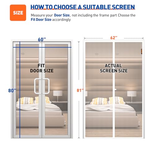 Image of MAGZO Magnetic Screen Door Fits Door Size 60 inchx 80 inch, Hands-Free Mesh White | 62 inch x 81 inch Heavy Duty Door Screen Magnetic Closure & Windproof Fastener, Pet Friendly Patio Screen Door Mesh