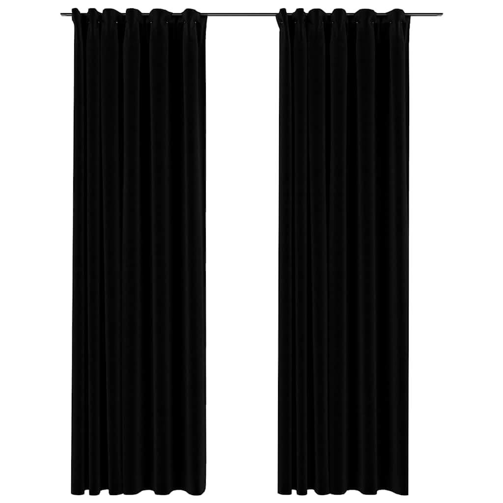 vidaXL Cortinas Opacas con Ganchos Look de Lino 2 Piezas Ventana Anillas Interior Salón Sala de Estar Dormitorio Oficina Privacidad Negro 140x225cm