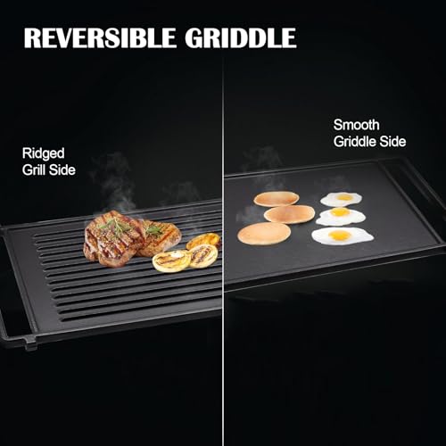 Image of Hiorucet WB31X24998 Cast Iron Griddle Replacement for GE Gas Stove Griddle Plate, JGBS66REKSS Reversible Griddle Flat Top Pan for GE Appliance Gas Range Parts.