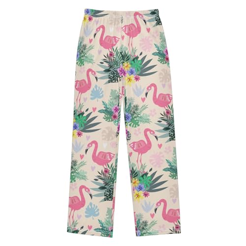 visesunny Boys' Pants Beautiful Laef Pink Flamingo Jogger Pants Elastic Waist Long Bottoms Trousers with Pockets