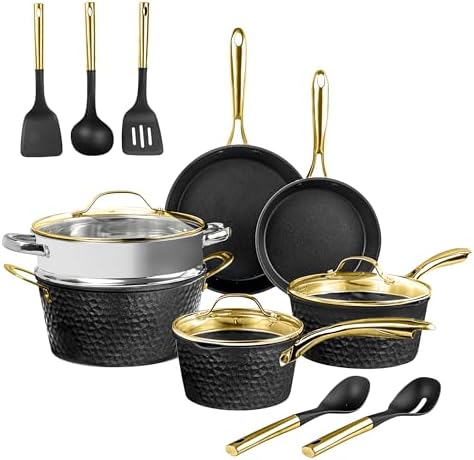 DishDelight Nonstick Pots And Pans Set - 9 & 11 Inch Ceramic Induction Cookware With Plasma Diamond Coating, Stay-Cool Handles, Blue