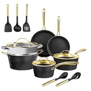 Granitestone 15 Pc Ceramic Pots and Pans Set Non Stick, Kitchen Cookware Sets, Pot and Pan Set, Ceramic Cookware Set, Non Stick Pots and Pan Set with Induction Cookware, Dishwasher Safe, Black