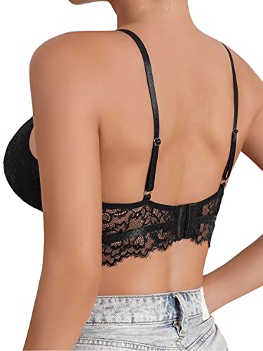 Soly Hux Bras For Women Sexy Lace Cut Out Underwire Bra Everyday Bralette Solid Black S thumb #1