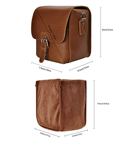 Zlyc Small Leather Camera Bag Vintage Dslr Bag Removable Shockproof Padded Camera Case Unisex Messenger Shoulder Bag Satchel, Brown #TOP2