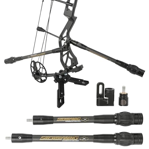ZSHJGJR Archery Bow Stabilizer 6" 8" 10" 12" 15" for Compound Bow, Carbon Fiber Body Flexible Core, Damping System and Weights Kit (8 Inch+10 Inch+QD+V-bar)