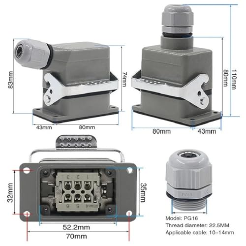 Conector rectangular HDC-HE4 resistente con salida superior de 24 pines 5