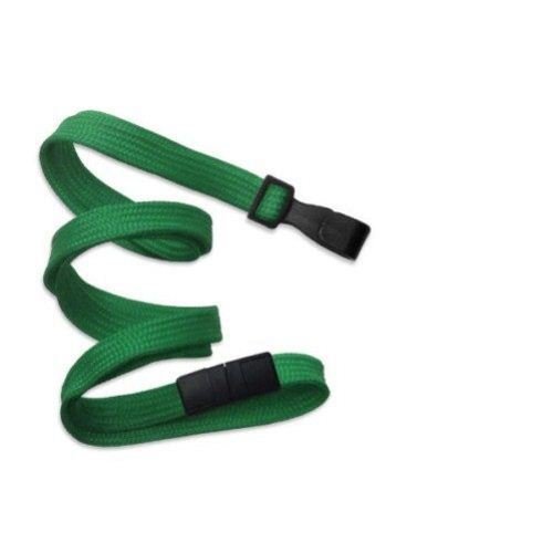 Green Lanyard, flat braid, break-away, wide plastic no twist hook, 3/8" wide (100pk)