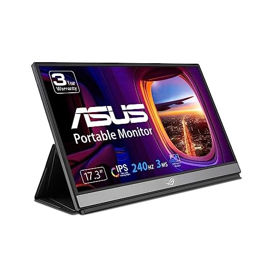 ASUS ROG Strix 17.3" 1080P Portable Gaming Monitor (XG17AHPE) - Full HD, IPS, 240Hz, 3ms, Adaptive-Sync, Smart Case, Ultra-slim, USB-C Power Delivery, Micro HDMI, For Laptop, PC, Phone, Console, Black