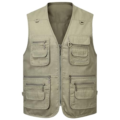 G.F. Herren Multi-Tasche Angelweste Multifunktions Weste zum Fotografie Reporter Weste (Color : Khaki, Size : 8XL)