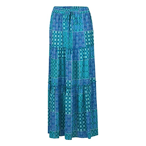 Boho Skirts for Women Pleated Ruffle Flowy Skirt Women's Summer Long Maxi Bohemian High Waist A Line Skirt with Pockets4