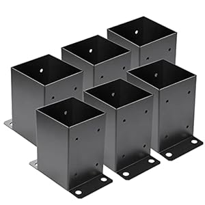 4 x 4 Post Base 6 PCS,Inner Size 3.6″x3.6″Deck Post Base,Heavy Duty Metal Black Powder Coated Post Brackets,for Pavilion Deck Railing Support Deck Base Plate, Support Bolt Down
