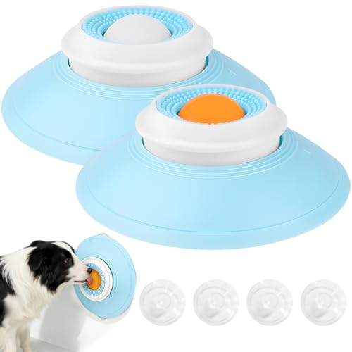 Vexran Juguete para lamer Perro 2 pcs – Bola giratoria para lamer, Juguete Interactivo Perro con Ventosa, comedero Lento para Perros, Juguetes interactivos para Perros, Comida húmeda, Anti estrés
