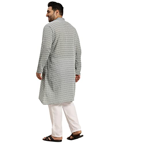 Sojanya Plus (Since1958) Men's Pure Cotton Blue Kurta with White Embroidery and White Pyjama Set3