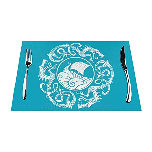 NIBABAEU Manteles Individuales Tejidos, 1-6 Juegos de Drakkar escandinavo, Vikingo, PVC, Lavable, para Mesa de Comedor de Cocina, 45 x 30 cm, 1 Unidad