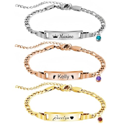 925 Sterling Silver Custom Baby Bracelets for Infant Girls, Engrave Toddler Bracelets with Name and Birthstone, Baby Jewelry for Infant Girls, Personalized Baby Girl Boy Gifts
