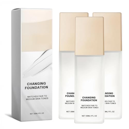 Color Changing Foundation for Mature Skin Concealer Cover Cream Lightweight Liquid Foundations Tone Suitable for All Skin Types (3 pcs)