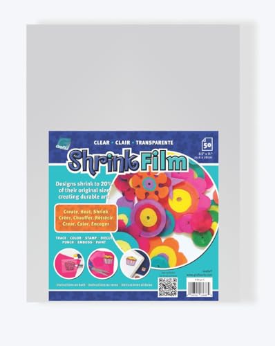 Grafix Shrink Film - Clear Transparent 8.5'x11' Sheets, Design Your Art and Shrink It to Create Jewelry, Embellishments, Paper Crafts, Gift Tags, Ornaments and More, Pack of 50
