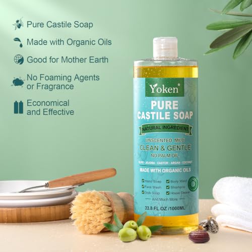Image of Yoken Pure Castile Liquid Soap 33.8 Oz Unscent add Organic Oil EWG Verified