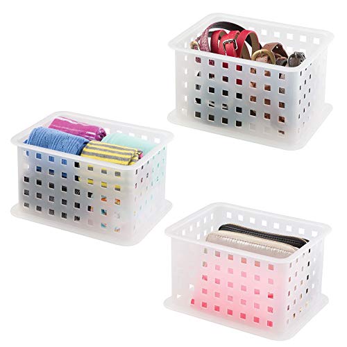 mDesign Closet Storage Organizer Baskets for Scarves, Socks, Belts, Clutch Purses - Set of 3, Frost