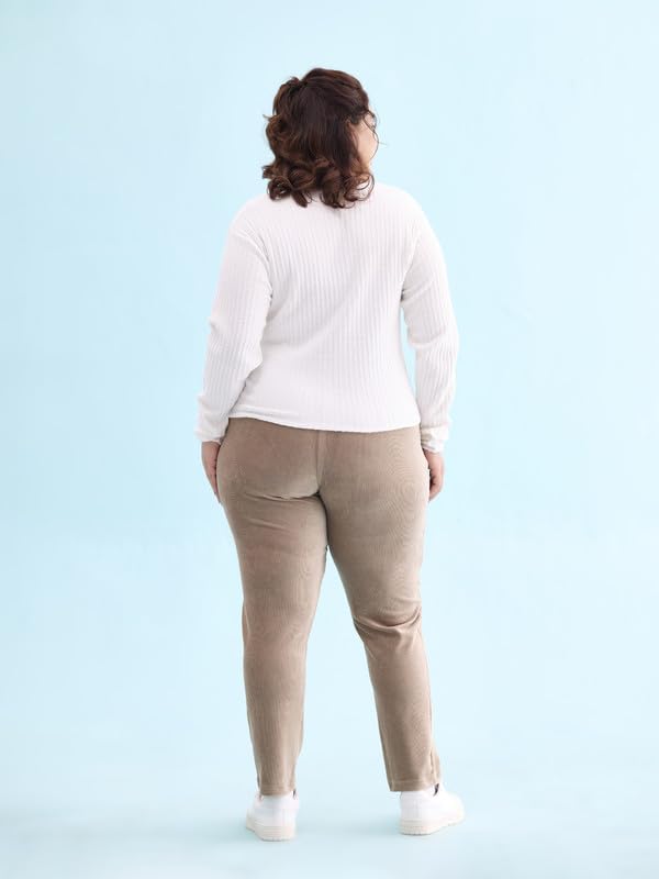 Image of GO COLORS Solid Corduroy Treggings for Women | Warmtech, Mid Rise, Side Pocket