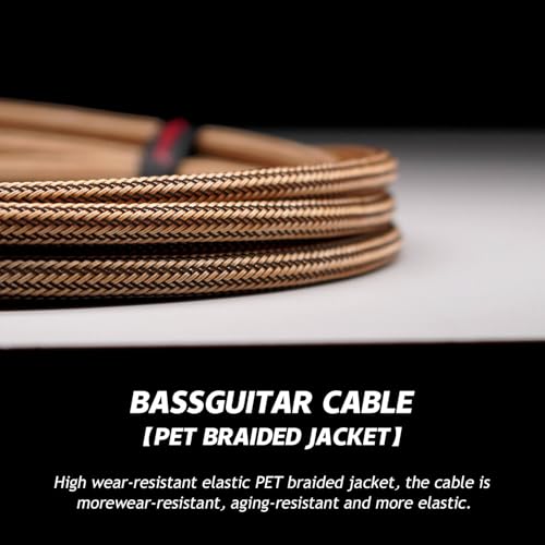 Samgool 15ft Guitar Cable, 1/4 Inch Straight/Straight Instrument Cable, Electric Guitar Cord Guitar Amp Cord for Bass Guitar Amp and Instruments (XII Champagne & Black Braided)