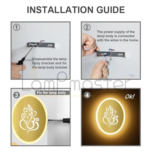 Image of Ganpati LED Wall Light - Gold & Frosted Acrylic | 23cm | Warm White | Ideal for Temple, Living Room, Bedroom, Pooja Room, Mandir, Shops, Hotel (Oval - Ganesh - Gold)