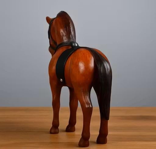 Image of Handicraft Standing Horse Decorative Showpiece, Leather and Wood, Brown, 23 cm