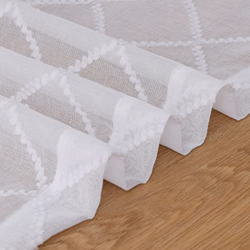Short Sheer Curtains 45 Inches Long 2 Panels Set For Bathroom Rod Pocket Cafe Tier White Kitchen Curtains Embroidered Trellis Patterned Window Curtain Drapes Privacy Light Filtering 52X45 Length #TOP5