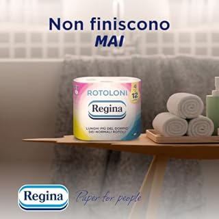 Rotoloni Regina - 42 Maxi Rotoli di Carta Igienica, 500 Fogli a 2 Veli, Lunghi Più del Doppio dei Normali Rotoli, Confezione 50% in Plastica Riciclata, Carta 100% Certificata FSC
