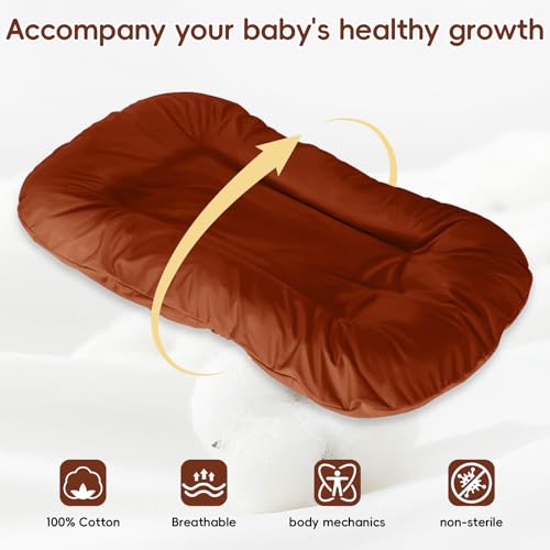 Image of Baby Lounger, Baby Lounger for Newborn 0-24 Months, 100% Breathable Cotton Baby Nest for Tummy Time & Diaper Changes, Portable Infant Essentials for Home & Outdoor(Coffee)