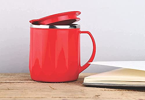Image of Traveling Mug Coffee Mug - Stainless Steel Double Walled Insulated Coffee Mug with Lid, Plastic Covered Tea Mug to Carry Hot & Cold Beverages for Kids, Girls, Boys, Students, Travel