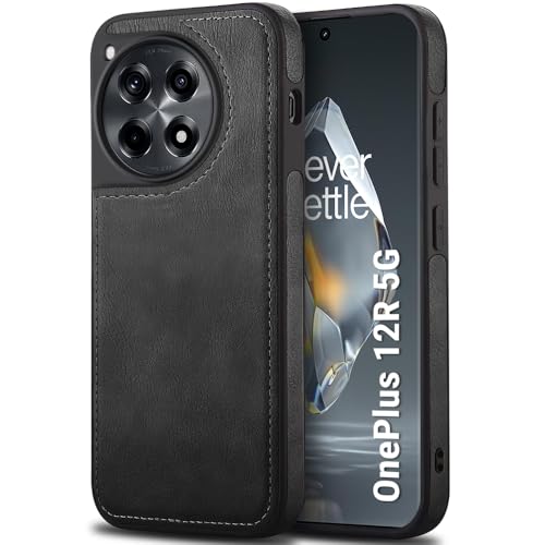 Image of TheGiftKart Genuine Leather Finish Back Cover Case for OnePlus 12R 5G | Shockproof Design | Raised Edges for Camera & Screen Protection | Stunning Minimalist Design Back Cover for OnePlus 12R (Black)