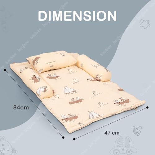Image of BAYBEE Bedding Set for Newborn | Baby Cushion Mattress | Foldable Carry Bed | Pure Cotton Lounger | Travel-Friendly Nest for 0-6 Months (Beige)