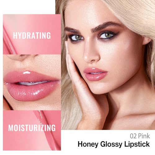 Image of Pink Honey Lipstick Tinted Lip Balm - Shine Moisturizing Lipstick for Women, Natural Nourishing Hydrating Lip Gloss Stain for Dry Lips, Tint Sheer Lightweight Makeup, Vegan - 1Pc #02 Pink
