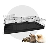 Cercado para Porquinho da Índia Coelho com Teto e Bandeja Impermeável 60x120x30cm Telas Pretas e detalhe Preto