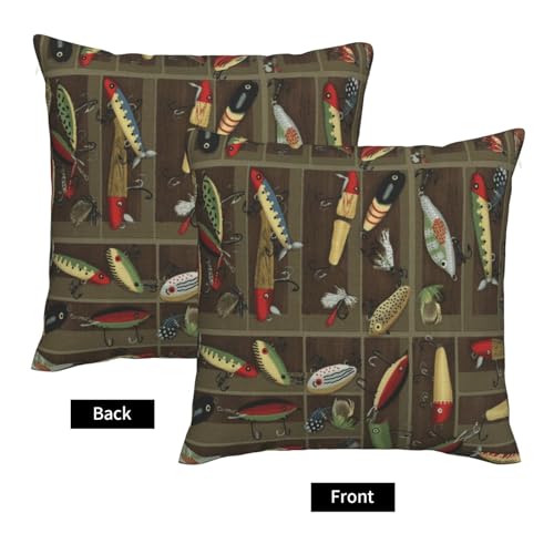Housse de coussin imitation lin motif pêche lot de 2 décoratif pour salon