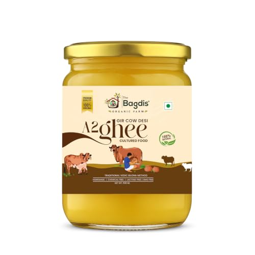 Image of The Bagdis Organic A2 Gir Cow Cultured Ghee | Vedic Bilona Method | Grass-Fed | 100% Pure & Natural Ghee Glass Bottle (500ml) | Glyphosate Free