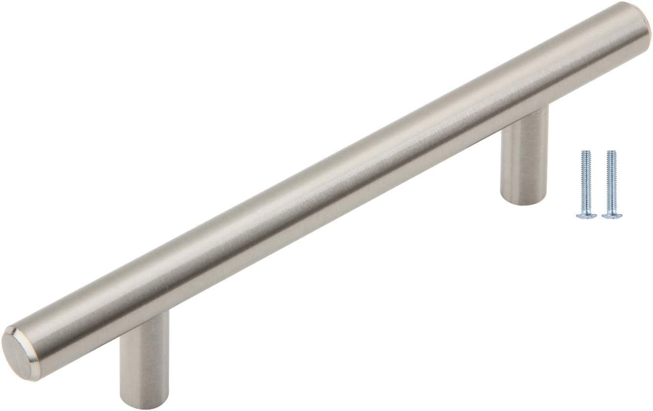 Silverline 6-5/16" (160mm) Hole Center Kitchen Cabinet T-Bar Pull Handle wiht Screws, Solid Steel, Brushed Stain Nickel, 25 Pack